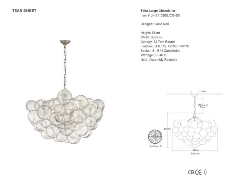 Picture of Talia Large Chandelier in Burnished Silver Leaf and Clear Swirled Glass