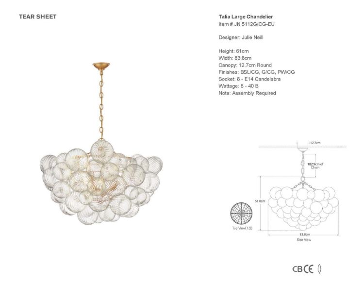 Picture of Talia Large Chandelier in Gild and Clear Swirled Glass