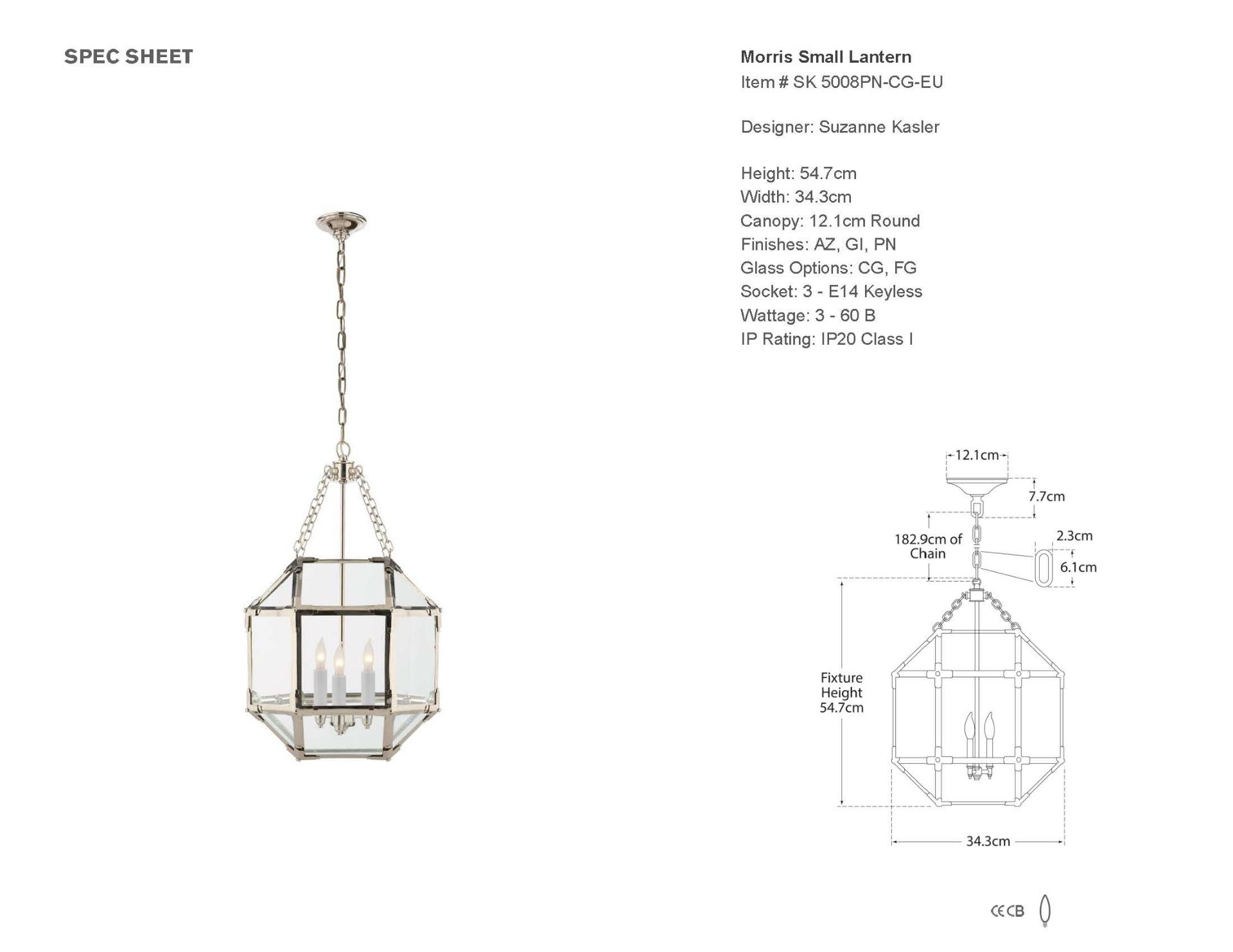Small Morris Lantern in Polished Nickel with Clear Glass - Lumiere
