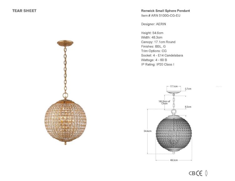 Picture of Renwick Crystal Sphere Pendant in Gilded