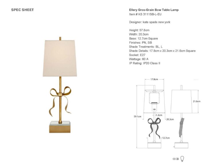 Picture of Ellery Gros-Grain Bow Table Lamp in Soft Brass and Mirror with Cream Linen Shade