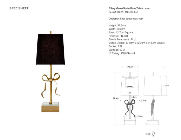 Picture of Ellery Gros-Grain Bow Table Lamp in Soft Brass and Mirror with Black Linen Shade
