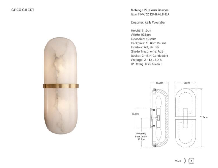 Picture of Melange Pill Form Sconce in Antique-Burnished Brass with Alabaster