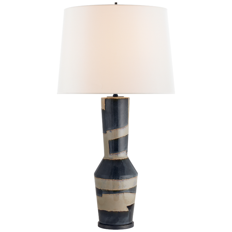 Picture of Alta Table Lamp in Sand and Wide Black Stripe with Linen Shade