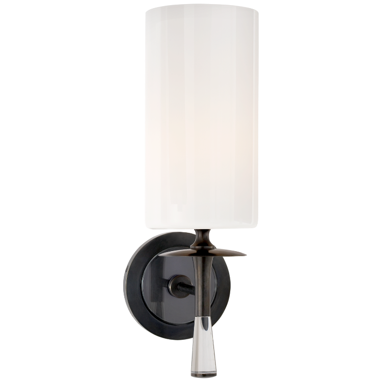 Picture of Drunmore Single Sconce in Bronze and Crystal with White Glass Shade