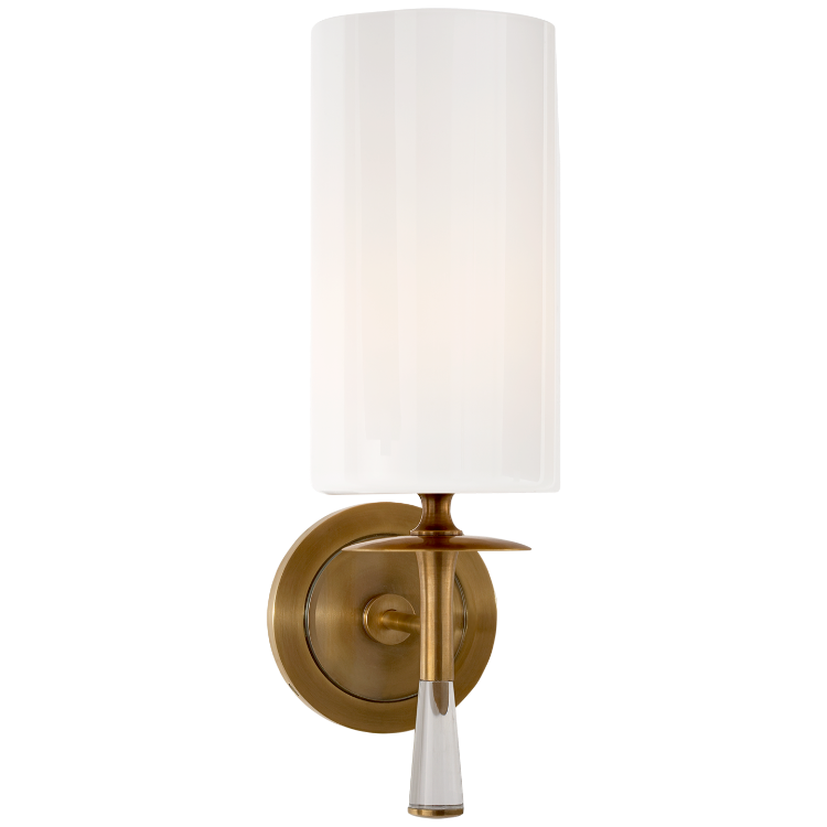 Picture of Drunmore Single Sconce in Hand-Rubbed Antique Brass and Crystal with White Glass Shade