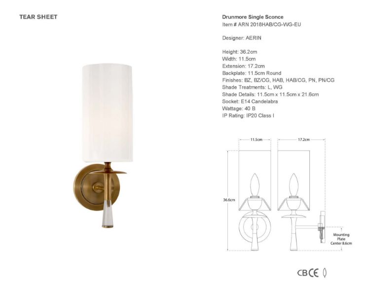 Picture of Drunmore Single Sconce in Hand-Rubbed Antique Brass and Crystal with White Glass Shade