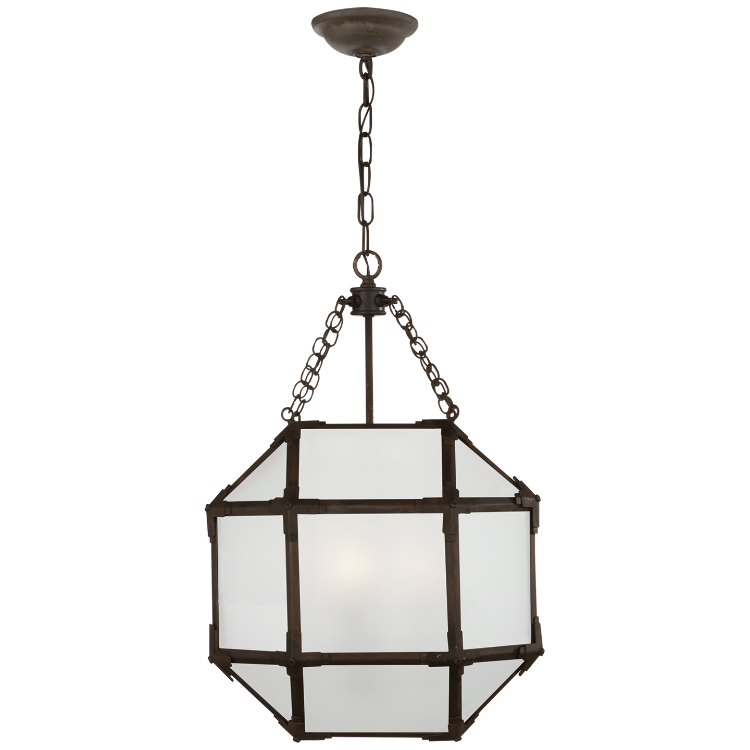 Morris Small Lantern in Antique Zinc with Frosted Glass Lumiere