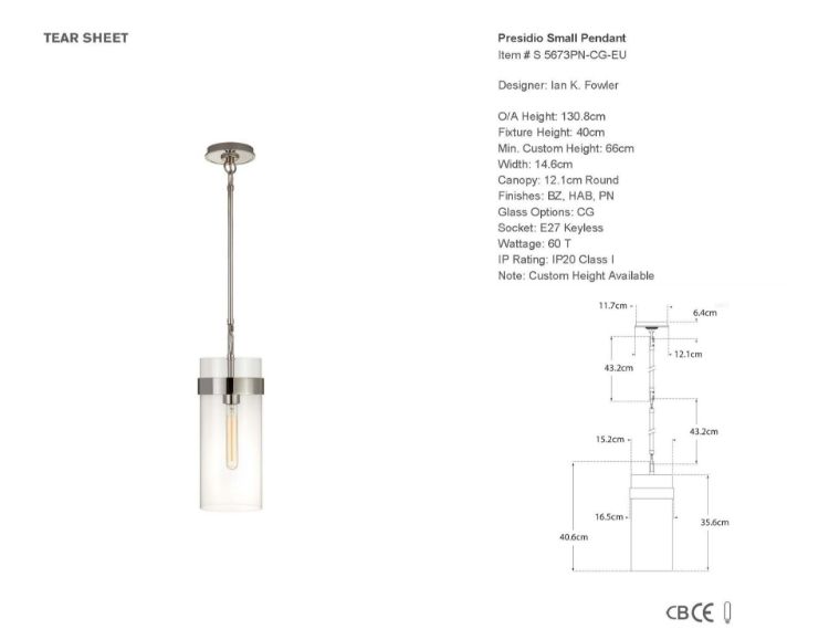 Picture of Presidio Small Pendant in Polished Nickel with Clear Glass