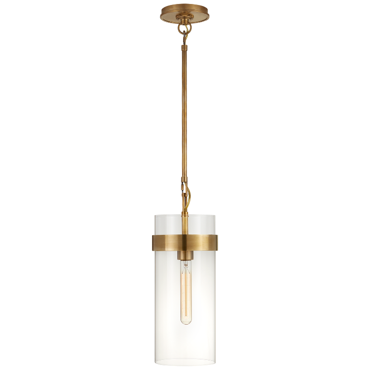 Picture of Presidio Small Pendant in Hand-Rubbed Antique Brass with Clear Glass