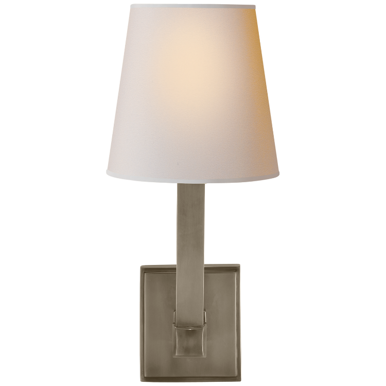 Picture of Square Tube Single Sconce in Antique Nickel with Natural Paper Shade