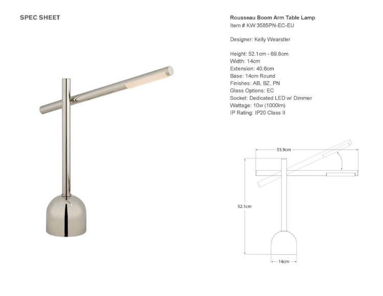 Picture of Rousseau Boom Arm Table Lamp in Polished Nickel with Etched Crystal
