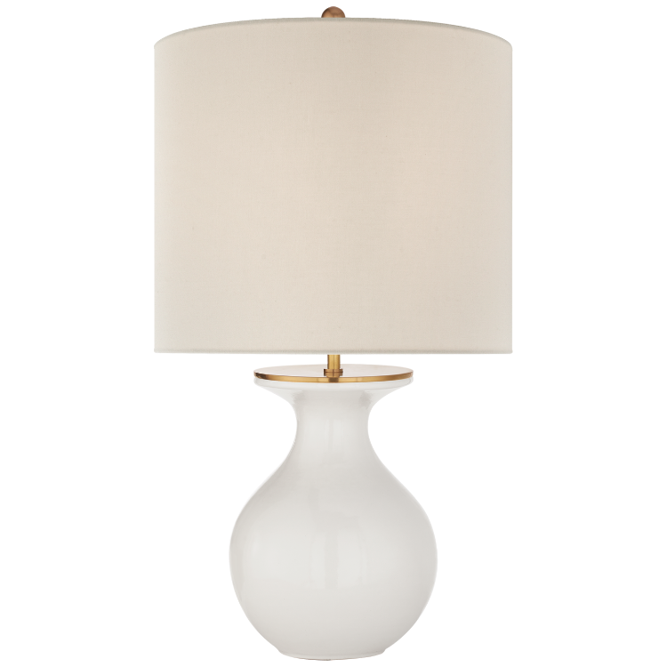 Picture of Albie Small Desk Lamp in New White with Cream Linen Shade