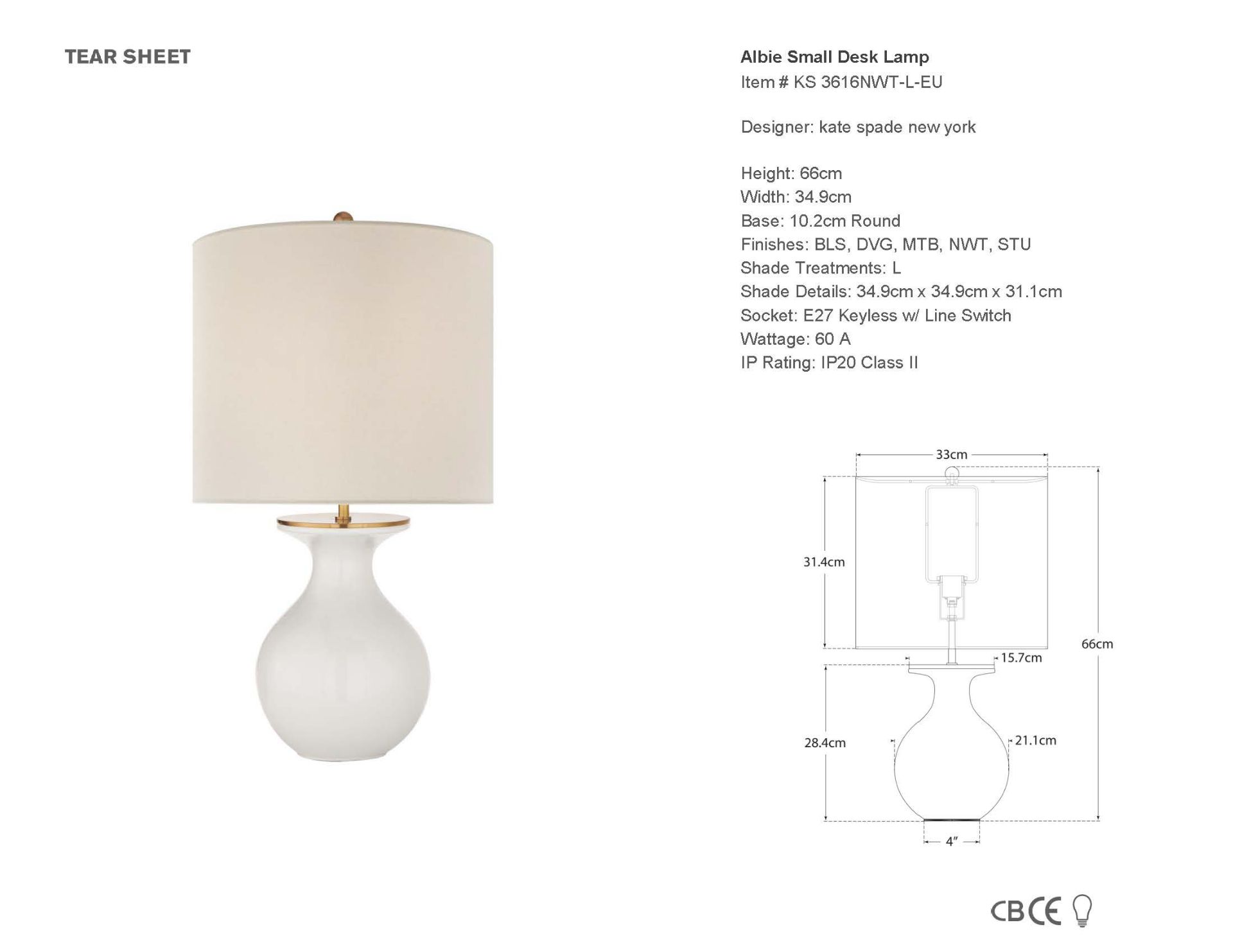 Albie Small Desk Lamp in New White with Cream Linen Shade Lumiere