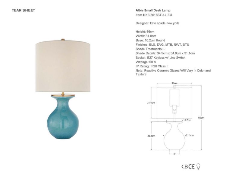 Picture of Albie Small Desk Lamp in Sandy Turquoise with Cream Linen Shade