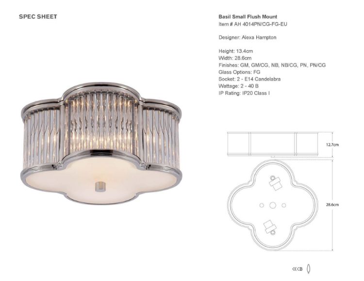 Picture of Basil Small Flush Mount in Polished Nickel and Clear Glass Rods with Frosted Glass