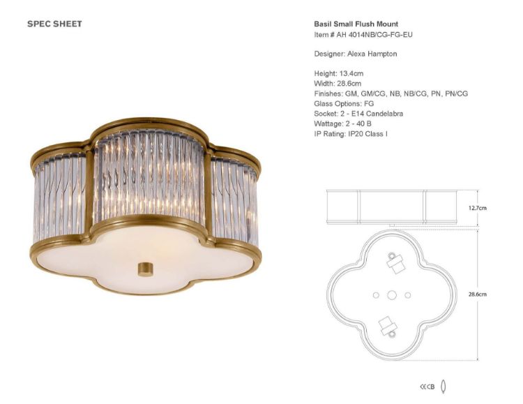 Picture of Basil Small Flush Mount in Natural Brass and Clear Glass Rods with Frosted Glass