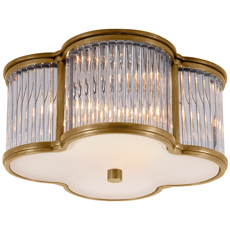 Picture of Basil Small Flush Mount in Natural Brass and Clear Glass Rods with Frosted Glass