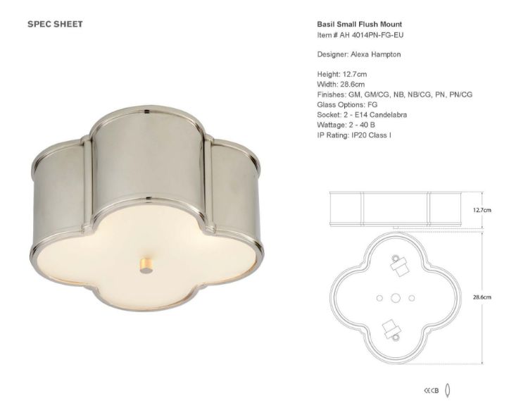 Picture of Basil Small Flush Mount in Polished Nickel with Frosted Glass