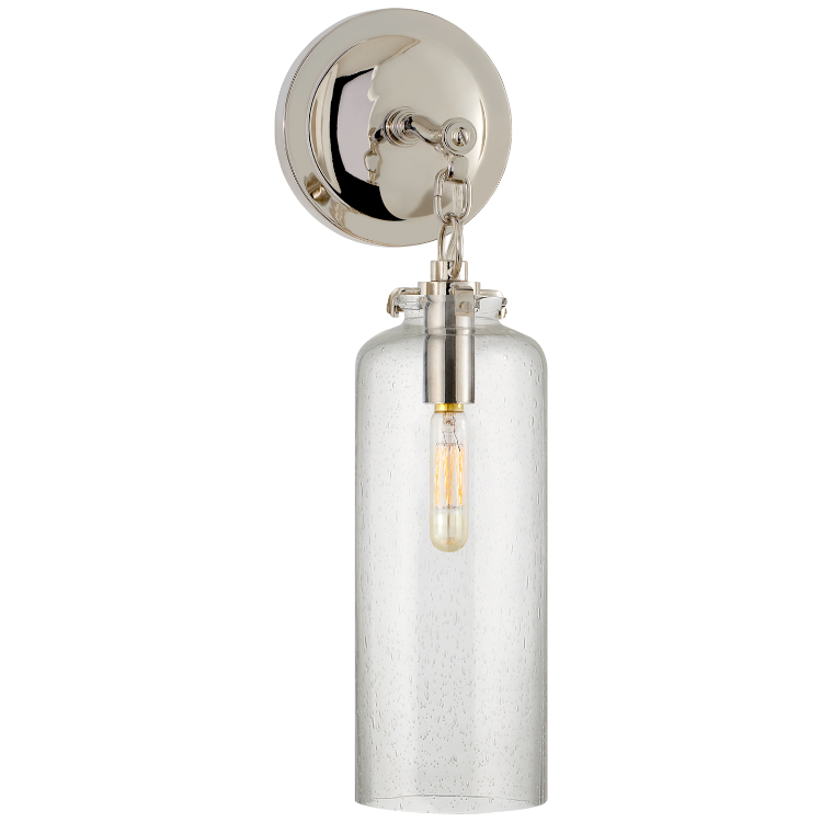 Picture of Katie Small Cylinder Sconce in Polished Nickel with Seeded Glass