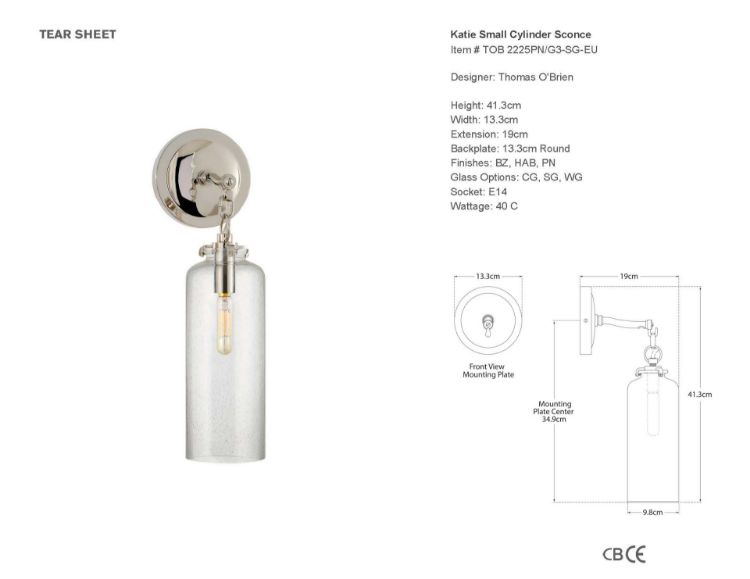 Picture of Katie Small Cylinder Sconce in Polished Nickel with Seeded Glass