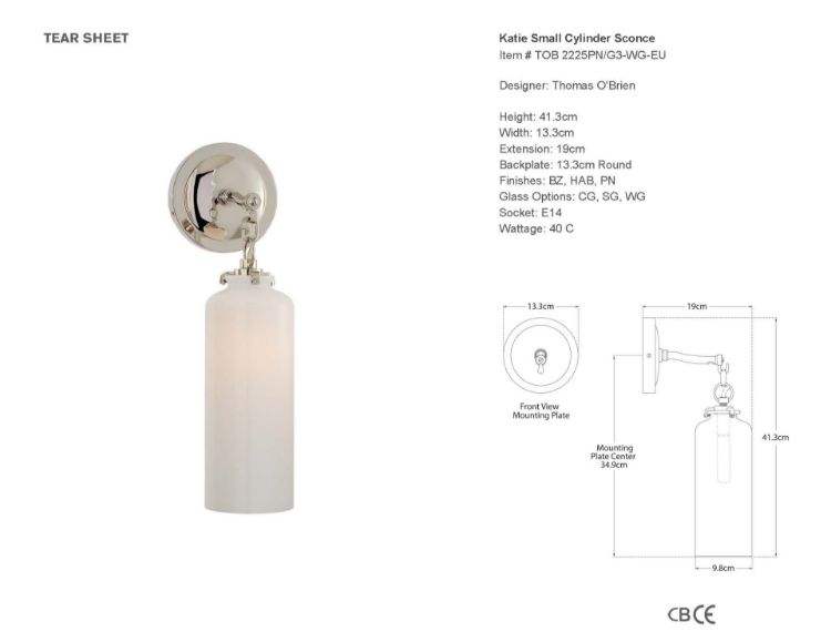 Picture of Katie Small Cylinder Sconce in Polished Nickel with White Glass