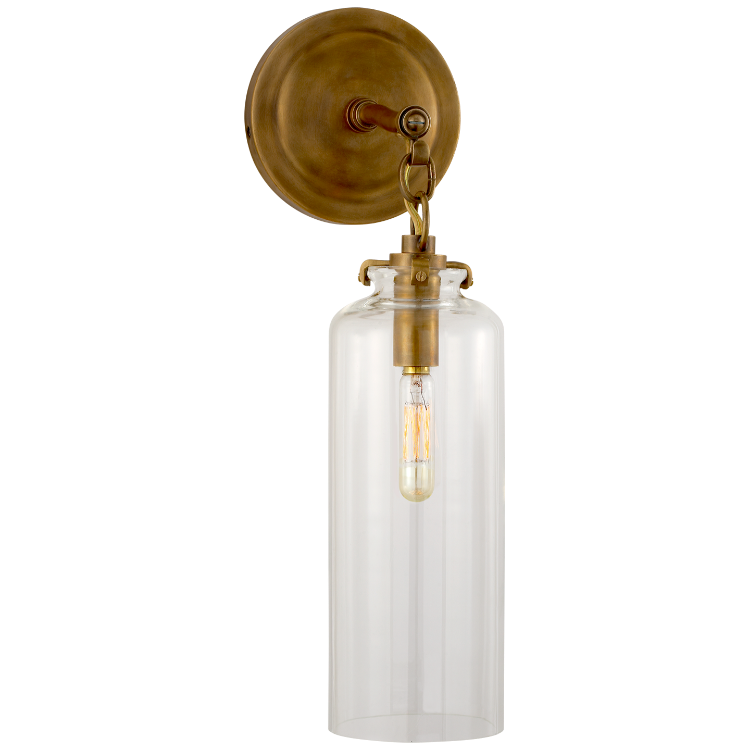 Picture of Katie Small Cylinder Sconce in Hand-Rubbed Antique Brass with Clear Glass