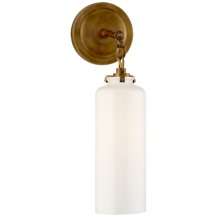 Picture of Katie Small Cylinder Sconce in Hand-Rubbed Antique Brass with White Glass