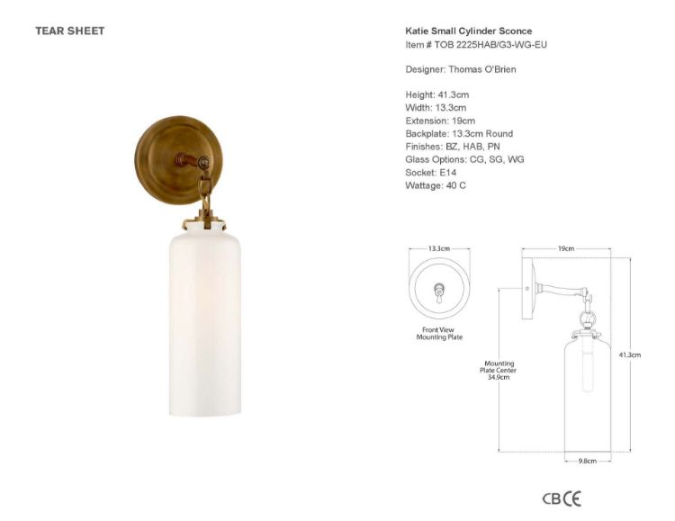 Picture of Katie Small Cylinder Sconce in Hand-Rubbed Antique Brass with White Glass