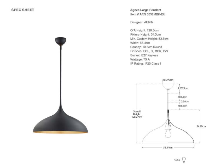 Picture of Agnes Large Pendant in Matte Black with Gild Interior