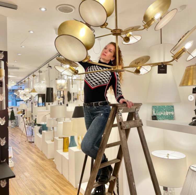 Picture of Osiris Large Reflector Chandelier in Hand-Rubbed Antique Brass with Linen Diffuser