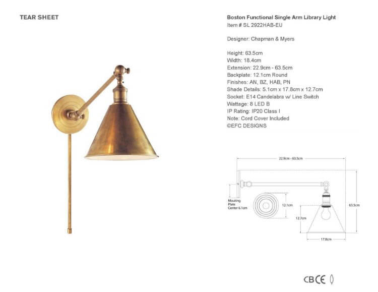 Picture of Boston Functional Single Arm Library Light in Hand-Rubbed Antique Brass