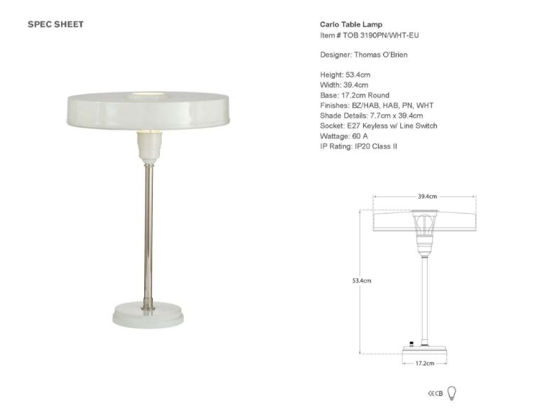 Picture of Carlo Table Lamp in Polished Nickel and Antique White