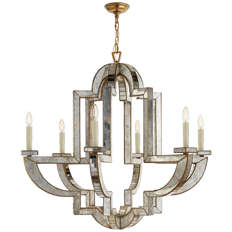 Picture of Lido Large Chandelier in Antique Mirror and Hand-Rubbed Antique Brass