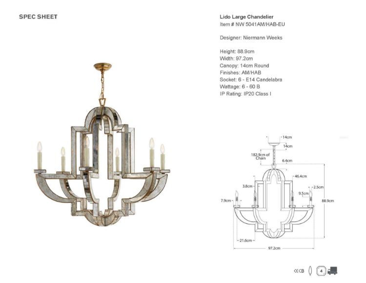 Picture of Lido Large Chandelier in Antique Mirror and Hand-Rubbed Antique Brass