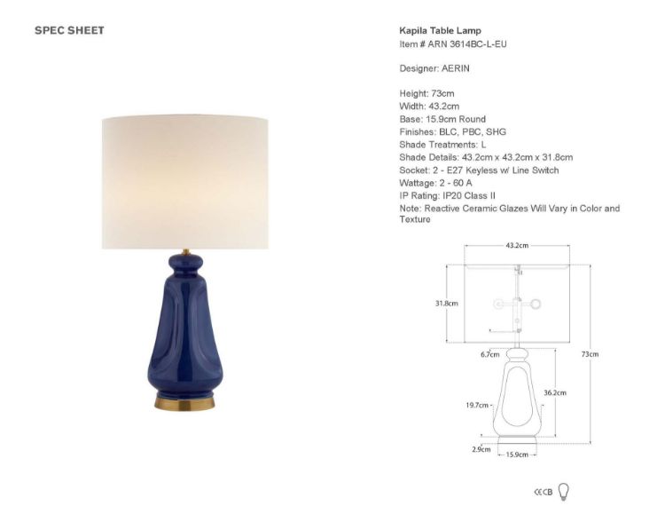 Picture of Kapila Table Lamp in Blue Celadon with Linen Shade