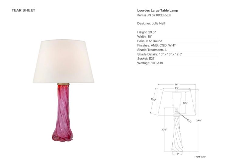 Picture of Lourdes Large Table Lamp in Cerise with Linen Shade