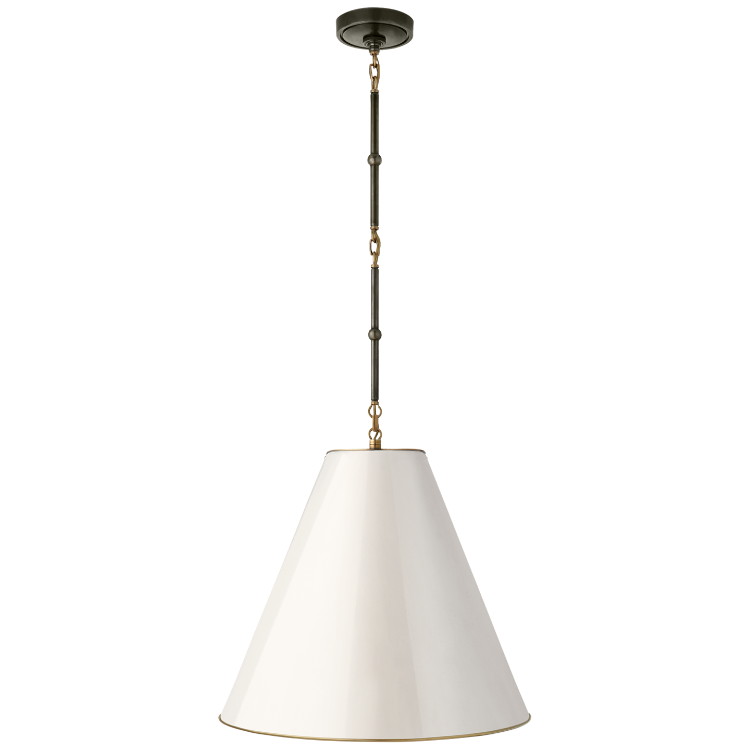 Picture of Goodman Medium Hanging Light in Bronze and Hand-Rubbed Antique Brass with Antique White Shade