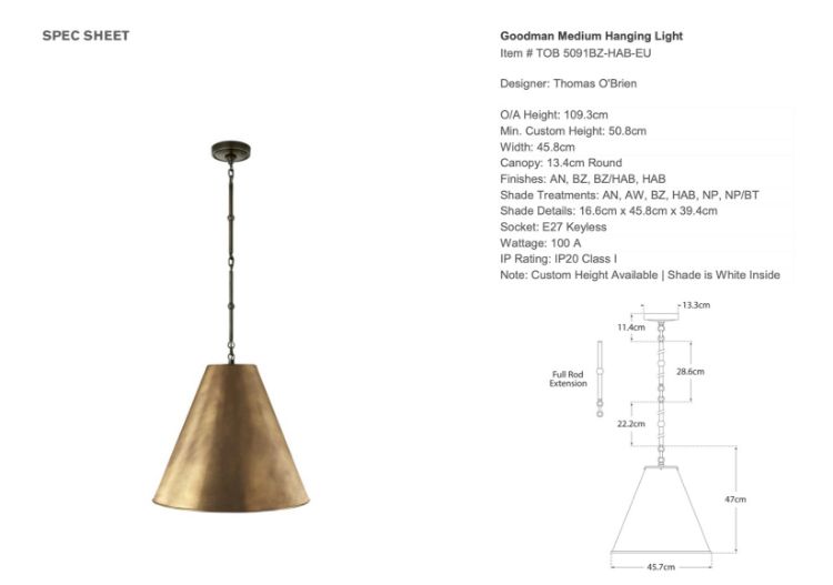 Picture of Goodman Medium Hanging Light in Bronze with Hand-Rubbed Antique Brass Shade