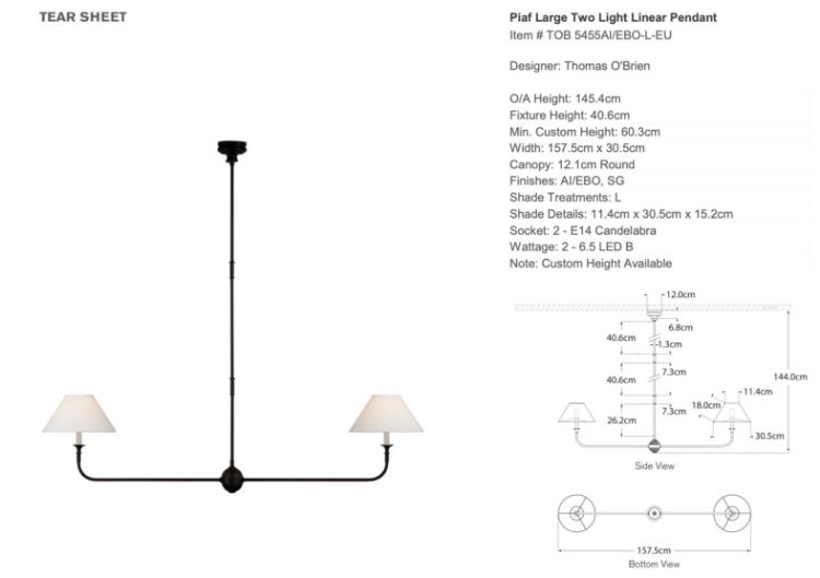 Picture of Piaf Large Two Light Linear Pendant in Aged Iron and Ebonized Oak with Linen Shades