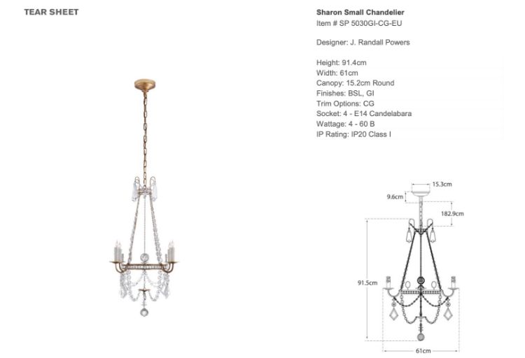 Picture of Sharon Small Chandelier in Gilded Iron with Crystal Trim