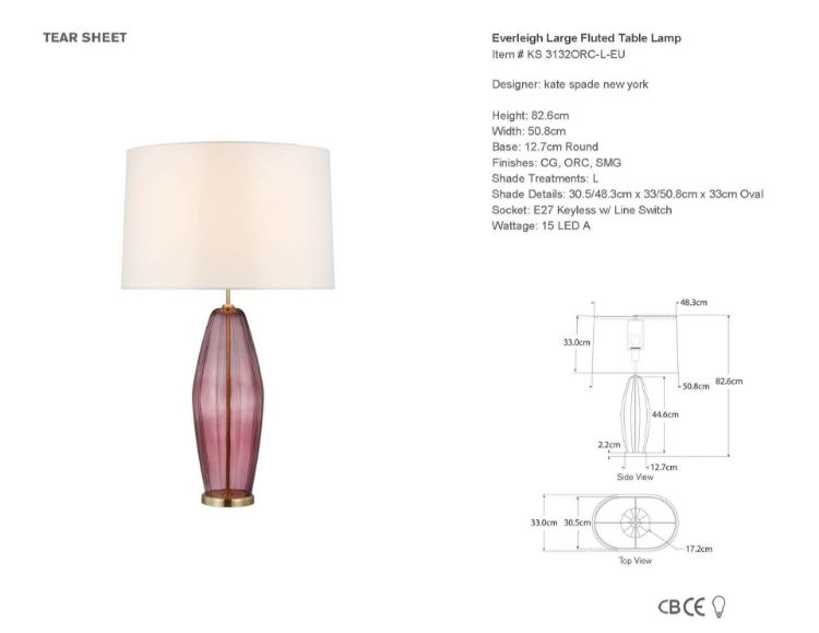 Picture of Everleigh Large Fluted Table Lamp in Orchid with Linen Shade