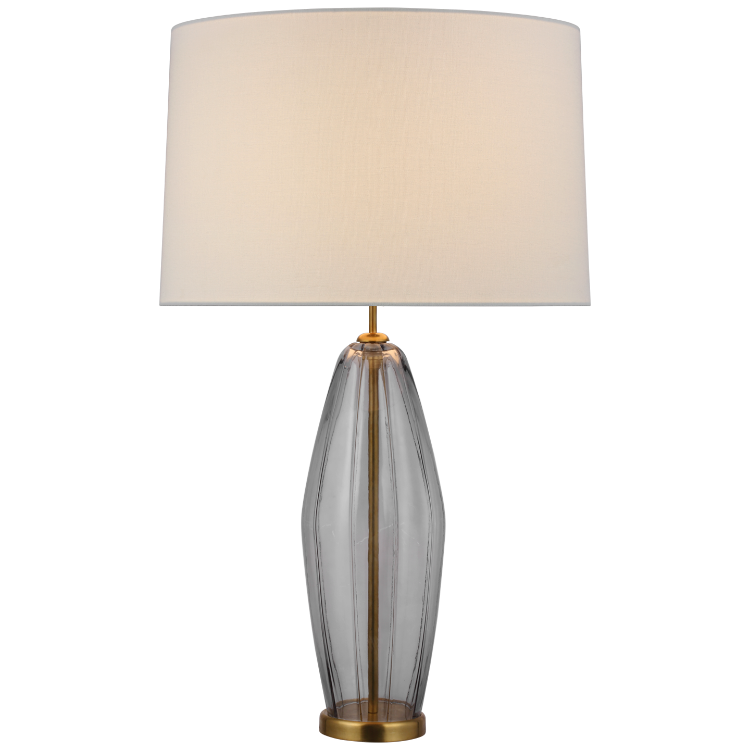 Picture of Everleigh Large Fluted Table Lamp in Smoked Glass with Linen Shade