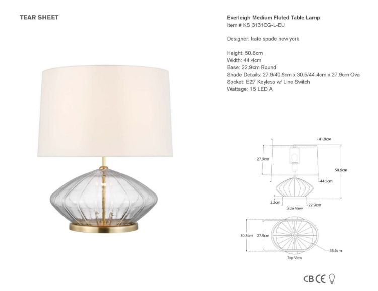 Picture of Everleigh Medium Fluted Table Lamp in Clear Glass with Linen Shade