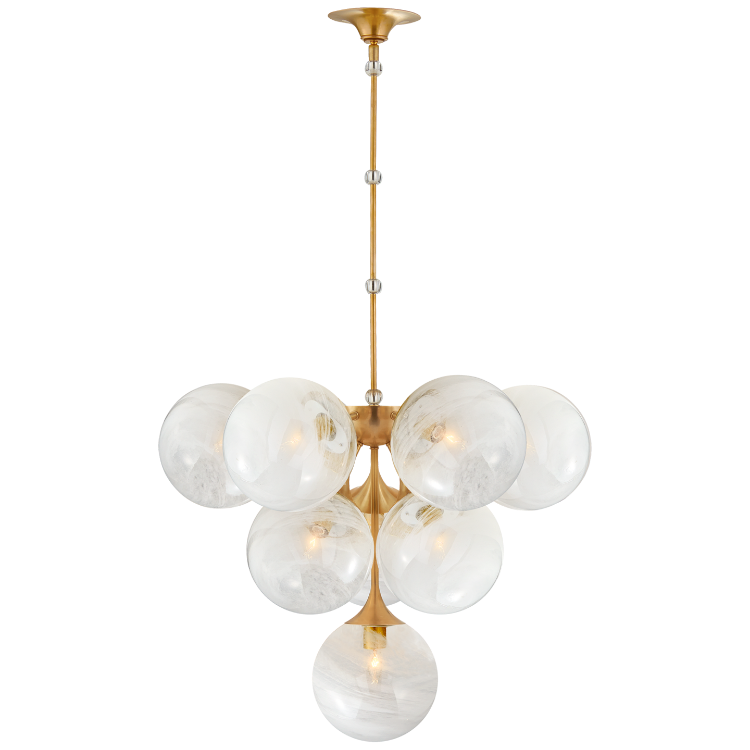 Picture of Cristol Tiered Chandelier in Hand-Rubbed Antique Brass with White Strie Glass