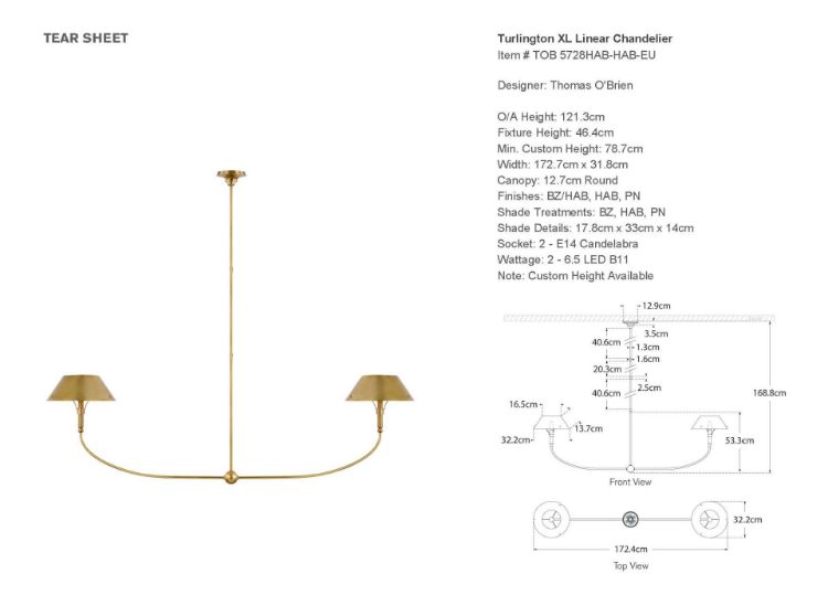 Picture of Turlington XL Linear Chandelier in Hand-Rubbed Antique Brass with Hand-Rubbed Antique Brass Shade