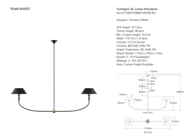 Picture of Turlington XL Linear Chandelier in Bronze and Hand-Rubbed Antique Brass with Bronze Shade