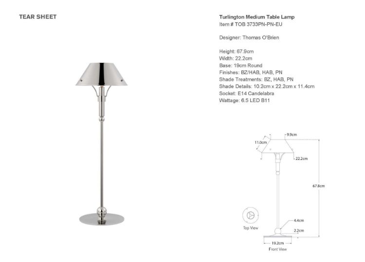 Picture of Turlington Medium Table Lamp in Polished Nickel with Polished Nickel Shade