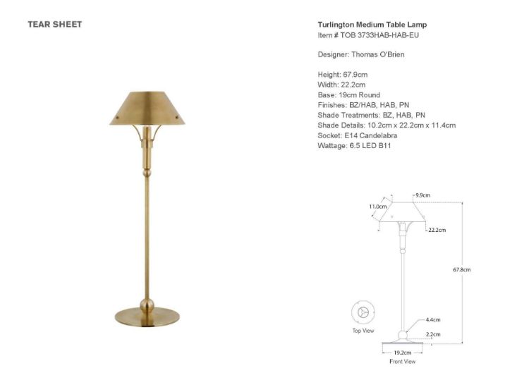 Picture of Turlington Medium Table Lamp in Hand-Rubbed Antique Brass with Hand-Rubbed Antique Brass Shade