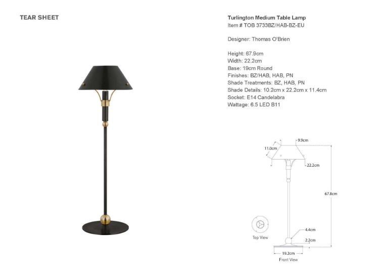 Picture of Turlington Medium Table Lamp in Bronze and Hand-Rubbed Antique Brass with Bronze Shade